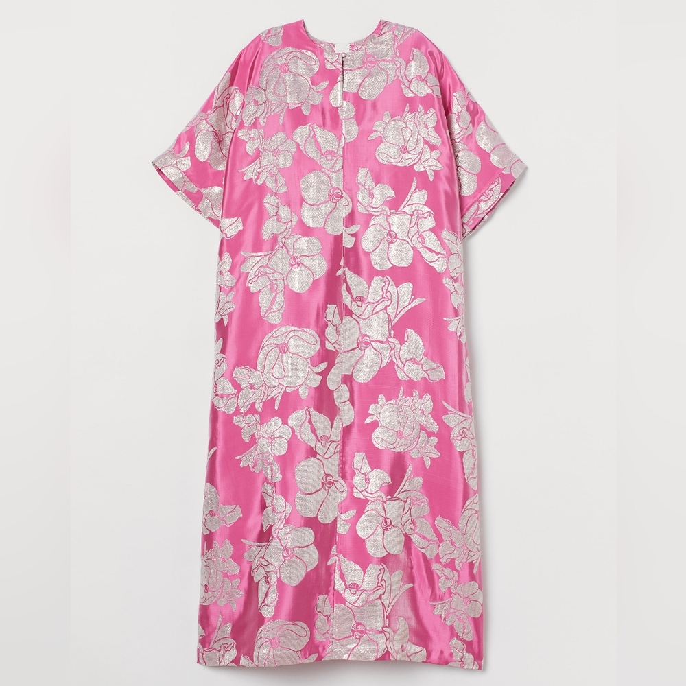 H&M Pink Kaftan with Silver Floral Jacquard